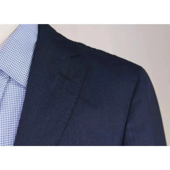 Artini Handmade in Italy Navy Blue Plaid Unlined 2-Btn Wool Blazer Jacket 40R - Picture 4 of 10